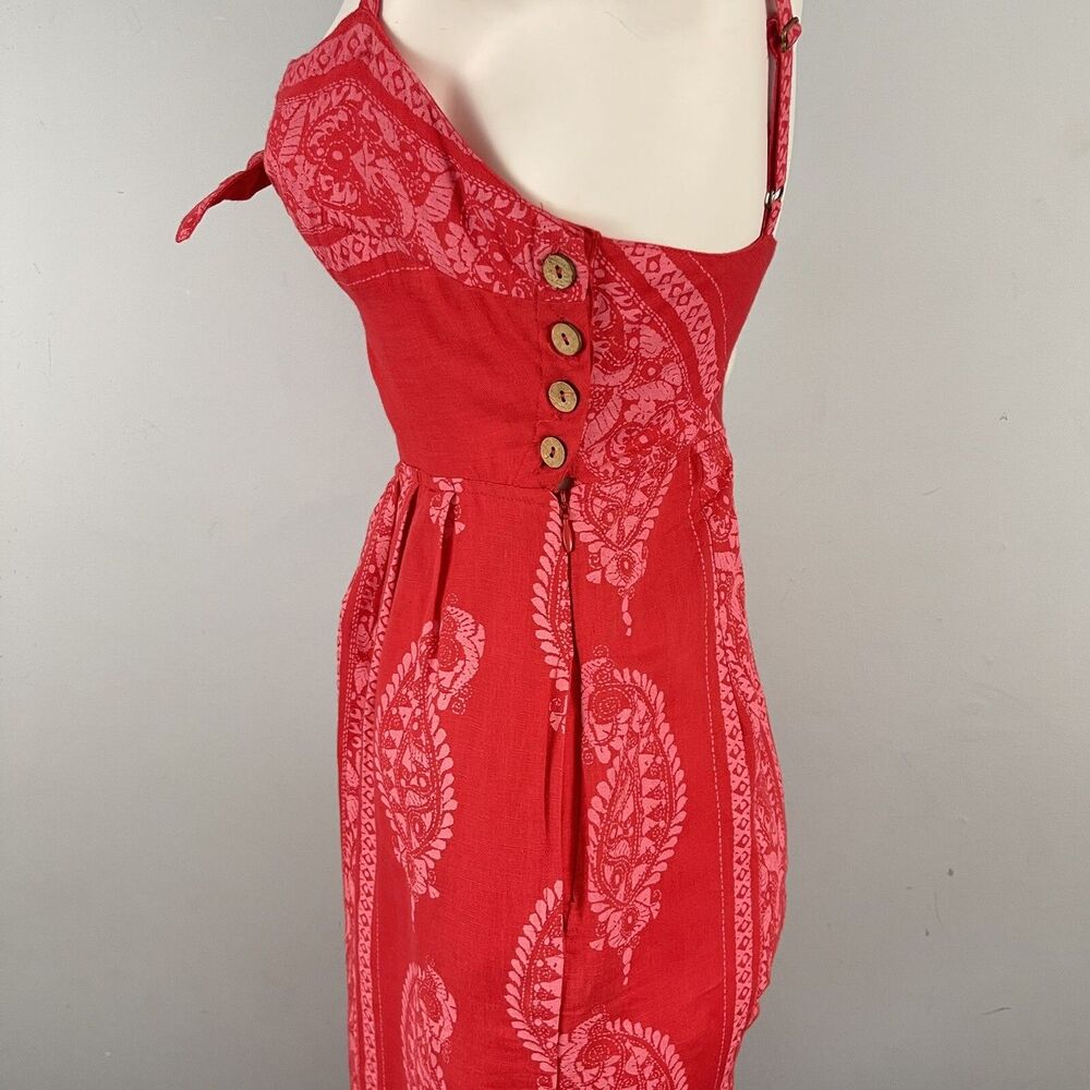 Free People Linen Blend Wide Leg Jumpsuit 0 Red Paisley Cottage Boho Festival - Picture 7 of 15
